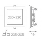 Downlight panel LED Cuadrado 220x220mm Blanco 20W